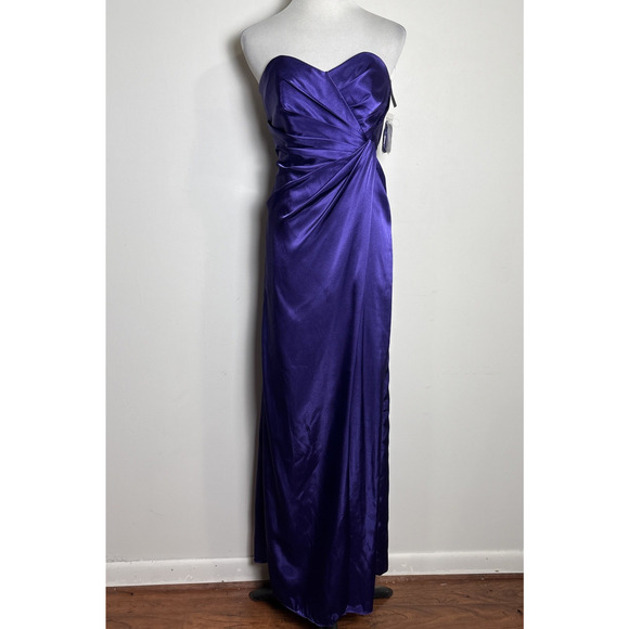 David's Bridal Purple Satin Strapless Maxi Dress Sz 6 Bridesmaid Wedding Prom - Picture 1 of 11